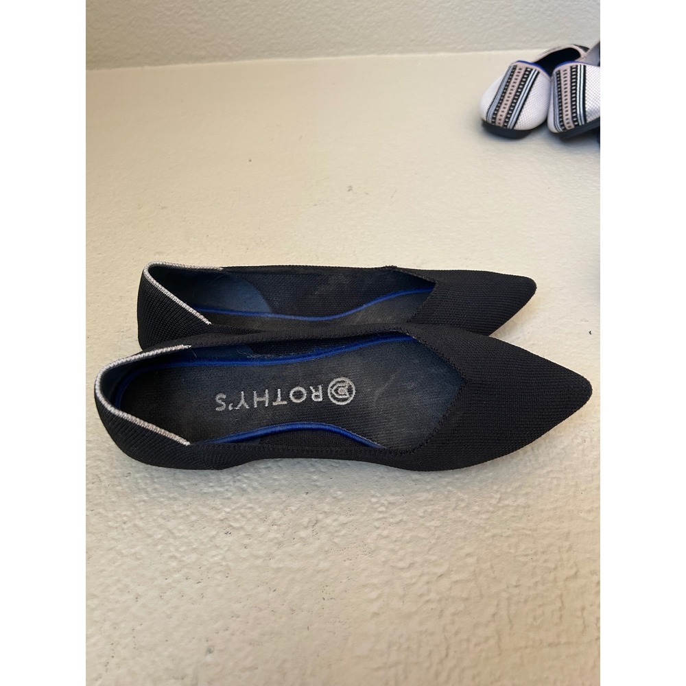 Rothys The Point Black Solid Pointed Toe Knit Flats Womens 7.5 Machine Washable - Picture 4 of 7